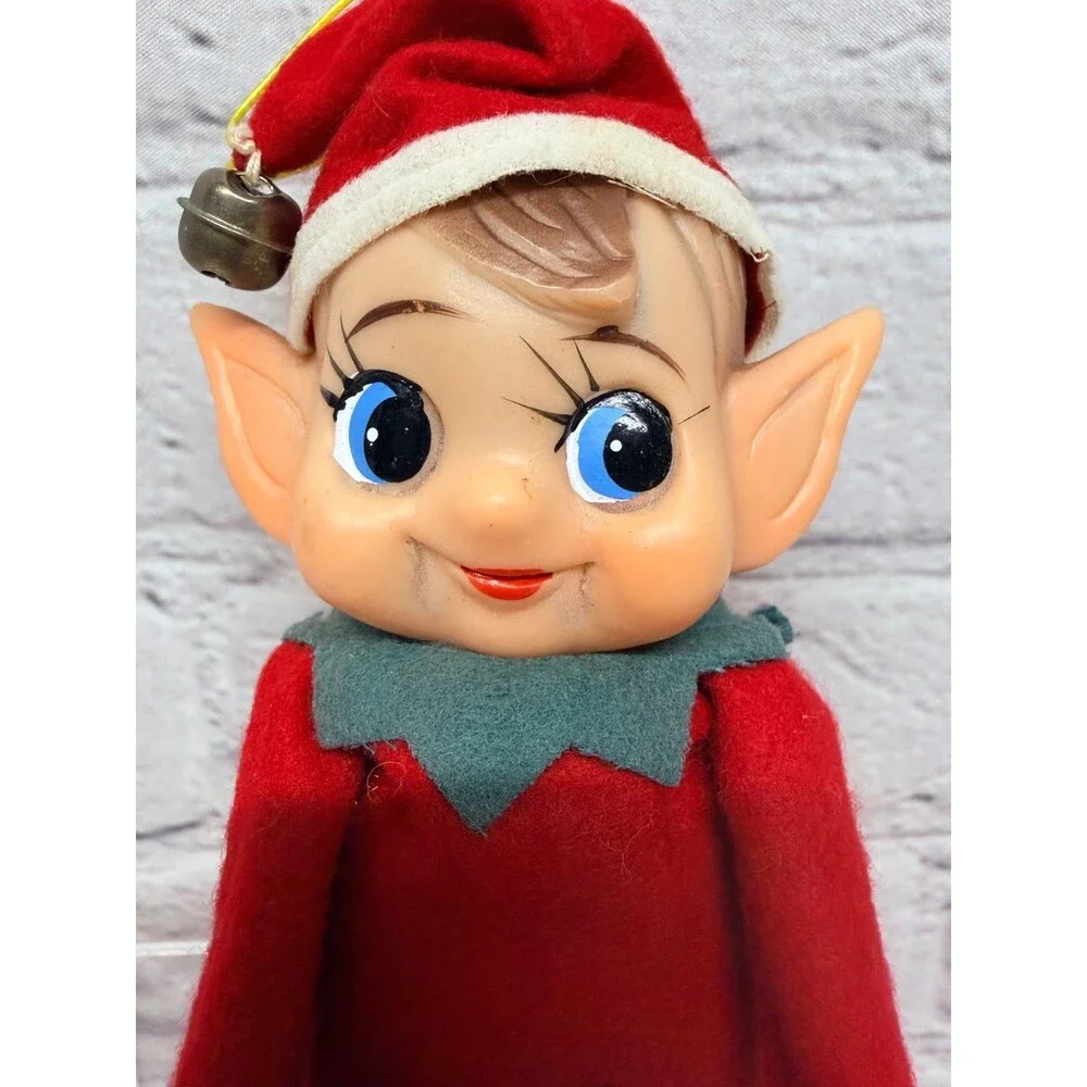 Vtg Knee Hugger Elf Large Pointy Ears 8” Japan Red Suit Blue Eyes